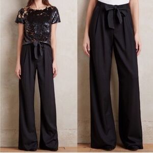Women’s size 4 Elevenses Black Wide Leg Trouser Tie‎ Belt Anthropologie